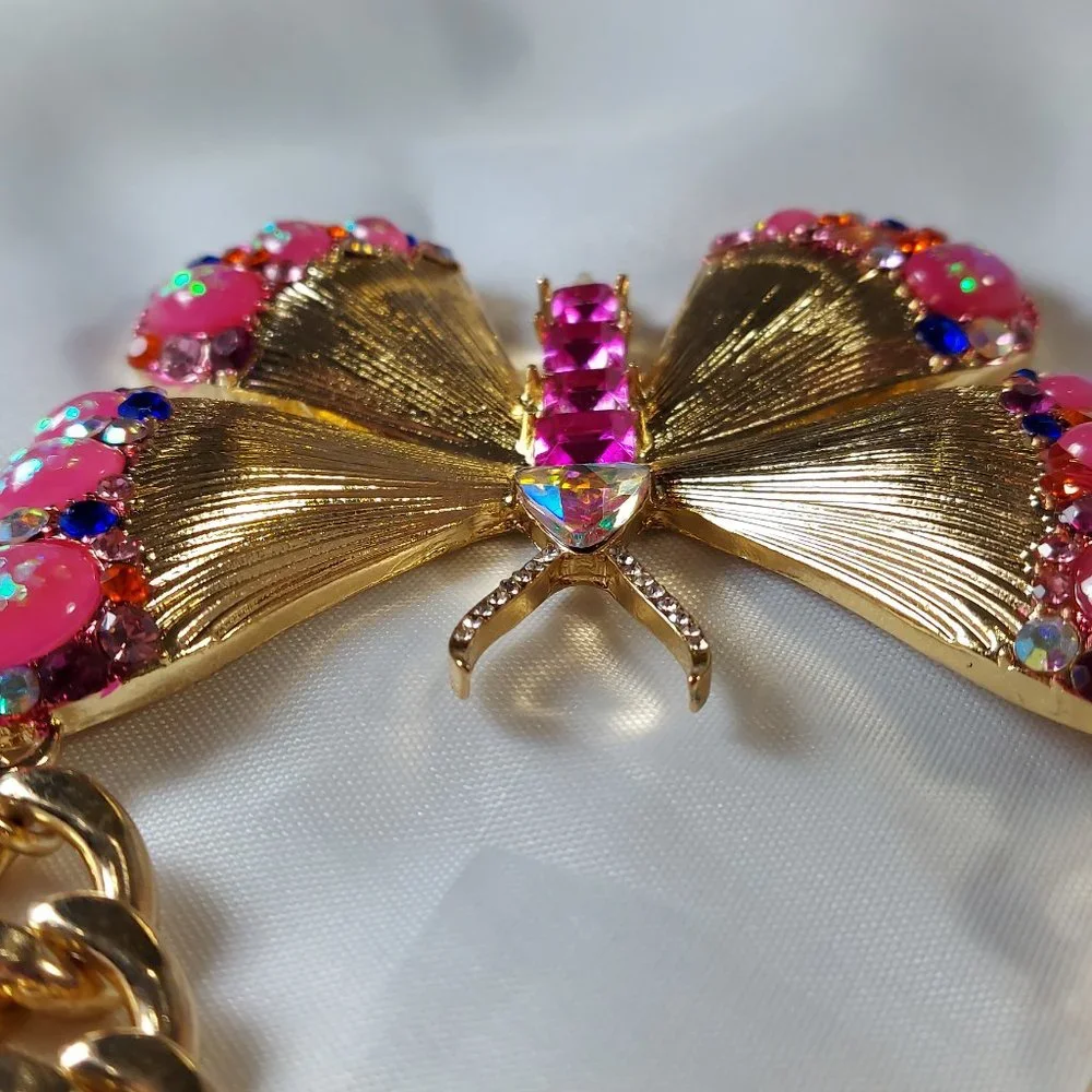 NWT Natasha Butterfly Necklace 12 inch Chain Colorful Gemstones - Picture 4 of 6